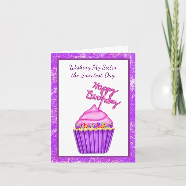 Cartão Feliz aniversário para minha doce irmã (Frente)