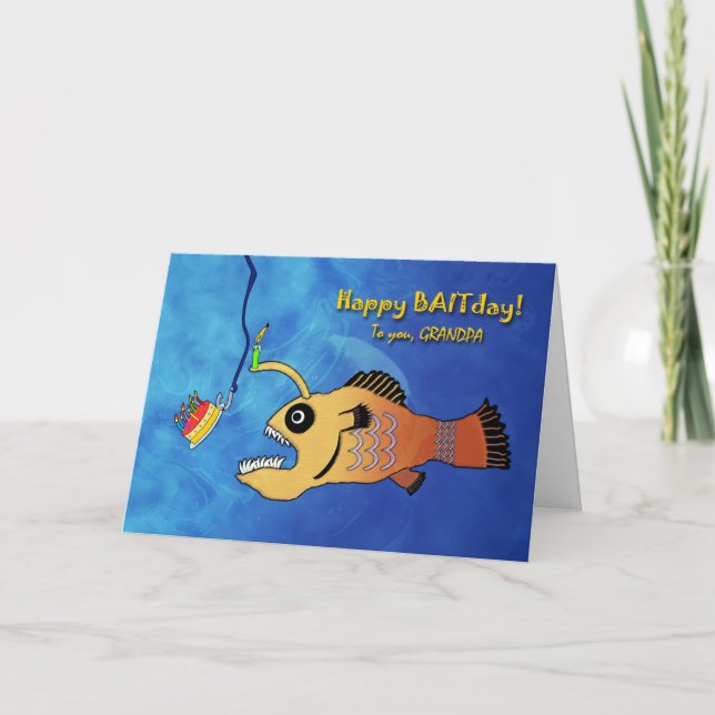 Cartão Feliz aniversário para o vovô, Anglerfish Baitday (Frente)