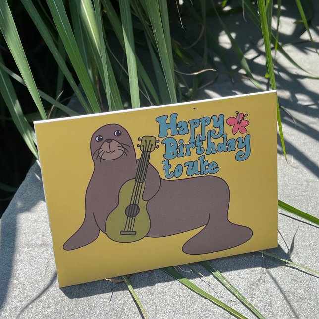 Cartão Feliz Aniversário para Uke Hawaiian Monk Seal Ukul (Criador carregado)