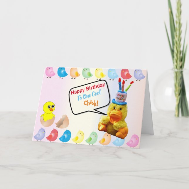 Cartão Feliz Aniversário Para Um Pintinho Legal (Frente)