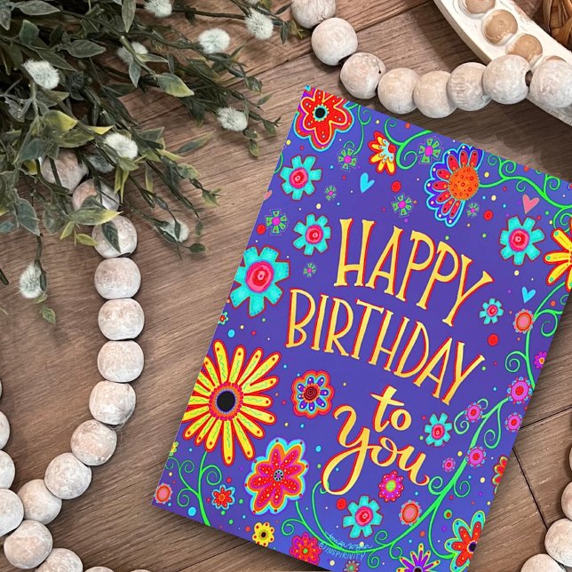 Cartão Feliz aniversário para você alegre e divertido Flo (Fun, stylish floral, happy birthday card by Inspirivity)
