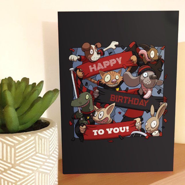 Cartão Feliz Aniversário Para Você Festejar Animais Preto (Criador carregado)