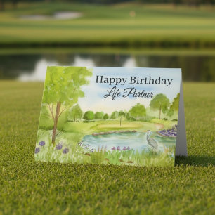 Cartão Feliz Aniversário Parceiro de Vida Campo de Golfe