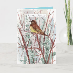 Cartão Feliz Aniversário Pastor Bird Árvores Aquarela