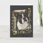 Cartão Feliz aniversario - patas de pedra - Boston<br><div class="desc">O que poderia dizer o feliz aniversario melhor do que este cão de Boston Terrier que ajuda o a comemorar!</div>
