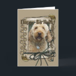 Cartão Feliz aniversario - patas de pedra - GoldenDoodle<br><div class="desc">O que poderia dizer o feliz aniversario melhor do que este cão de GoldenDoodle que ajuda o a comemorar!</div>