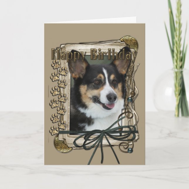 Cartão Feliz Aniversário - Patas Pedras - Corgi (Frente)