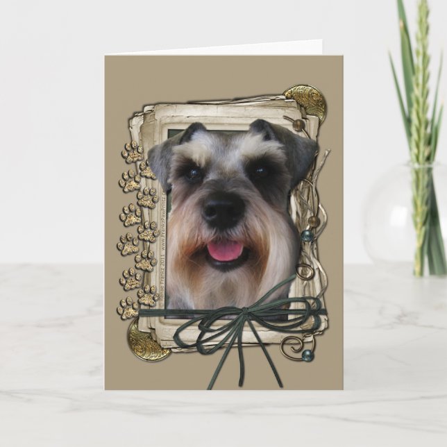 Cartão Feliz Aniversário - Patas Pedras - Schnauzer (Frente)