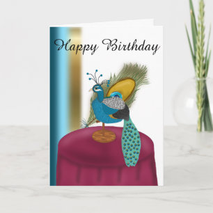 Cartão Feliz Aniversário, Peacock Themed