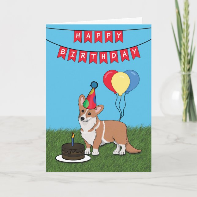 Cartão Feliz Aniversário Pembroke Welsh Corgi Dog Card (Frente)