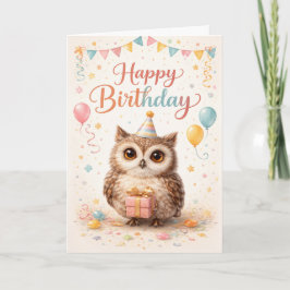 Cartão Feliz Aniversário Pequena Coruja 