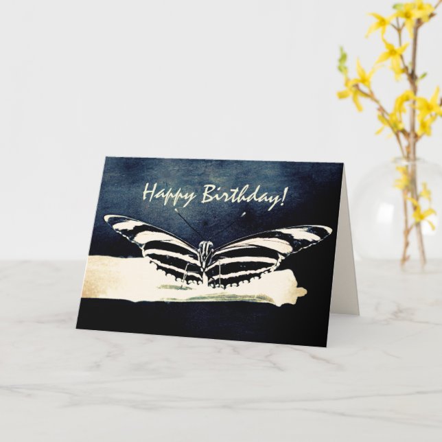 Cartão Feliz Aniversário Personalizado da Borboleta (Flor Amarela)