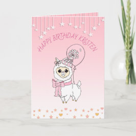 Cartão Feliz Aniversário Personalizado da Menina Llama Ro
