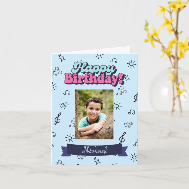 Cartão Feliz Aniversário Personalizado Foto Azul (Flor Amarela)