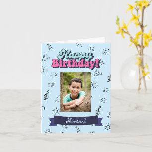 Cartão Feliz Aniversário Personalizado Foto Azul