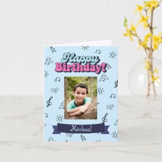 Cartão Feliz Aniversário Personalizado Foto Azul
