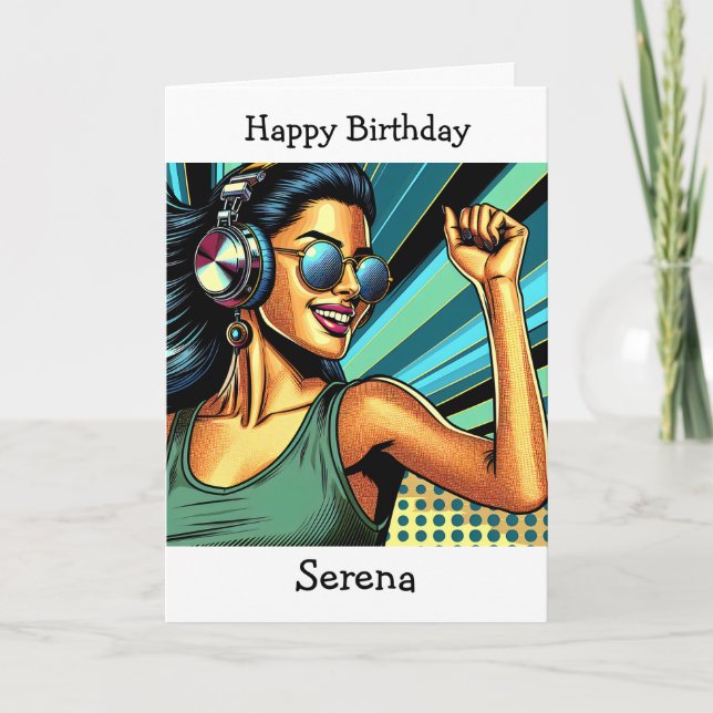 Cartão Feliz Aniversário Personalizado | Pop Art Music Lo (Frente)