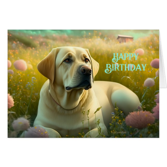 Cartão Feliz Aniversário Pet Labrador Cachorro (Frente Horizontal)