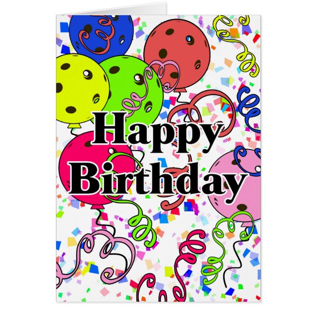 Cartão Feliz Aniversário Pickleball Balões 3º Queda (Frente)