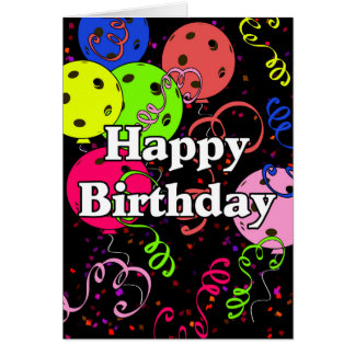 Cartão Feliz Aniversário Pickleball Balões Confetti Black