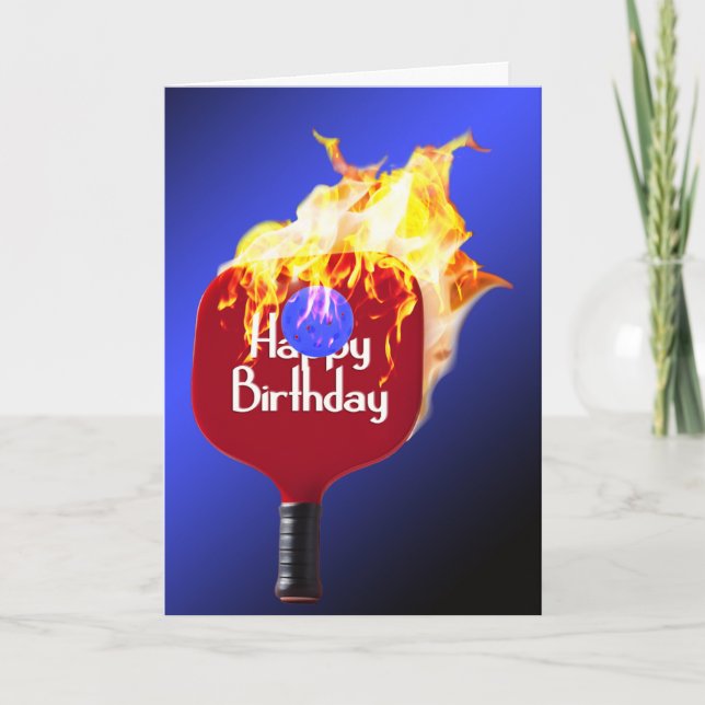 Cartão Feliz Aniversário Pickleball Paddleball Em Fogo (Frente)
