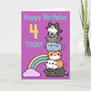 Cartão Feliz Aniversário Pilha De Gatos Com Idade