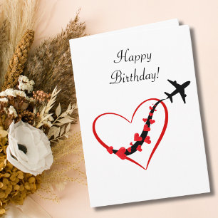 Cartão Feliz Aniversário Piloto Avião de Viagem Corações