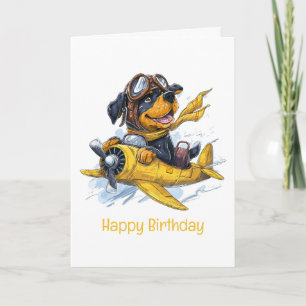 Cartão Feliz Aniversário Piloto de Cachorro Rottweiler