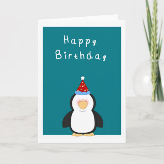 Cartão Feliz aniversário Pinguim bonito