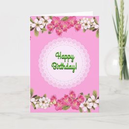 Cartão Feliz Aniversário Pink Floral Doily Vintage Estilo