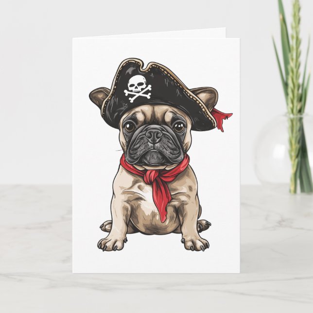 Cartão Feliz Aniversário Pirata Buldogue Francês (Frente)
