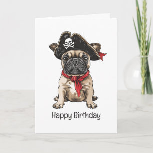 Cartão Feliz Aniversário Pirata Buldogue Francês