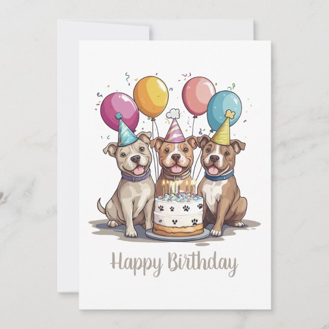 Cartão Feliz Aniversário Pit Bull Cães (Frente)