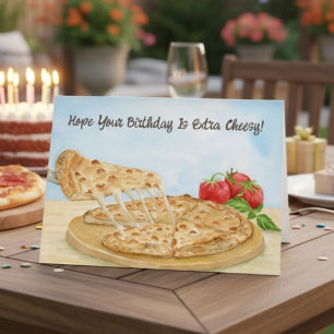 Cartão Feliz Aniversário Pizza Queijosos