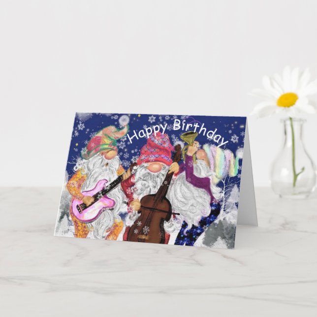 Cartão Feliz Aniversário Placa Feliz Gnomos Banda de Músi (Planta pequena)