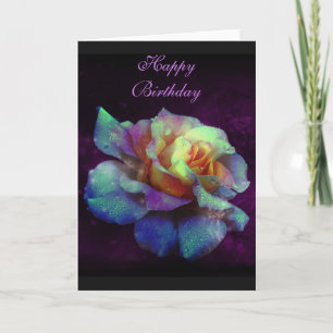 Cartão Feliz Aniversário - Placa Rosa de Turquesa Púrpu
