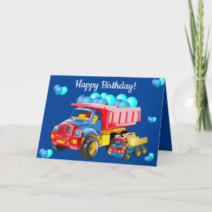 Cartão Feliz Aniversário Pousando Caminhões E Balões