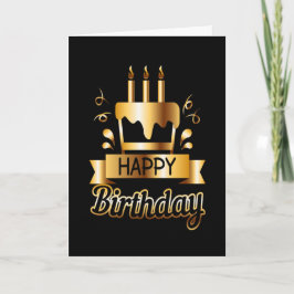 Cartão Feliz aniversário - Preto e Dourado 2
