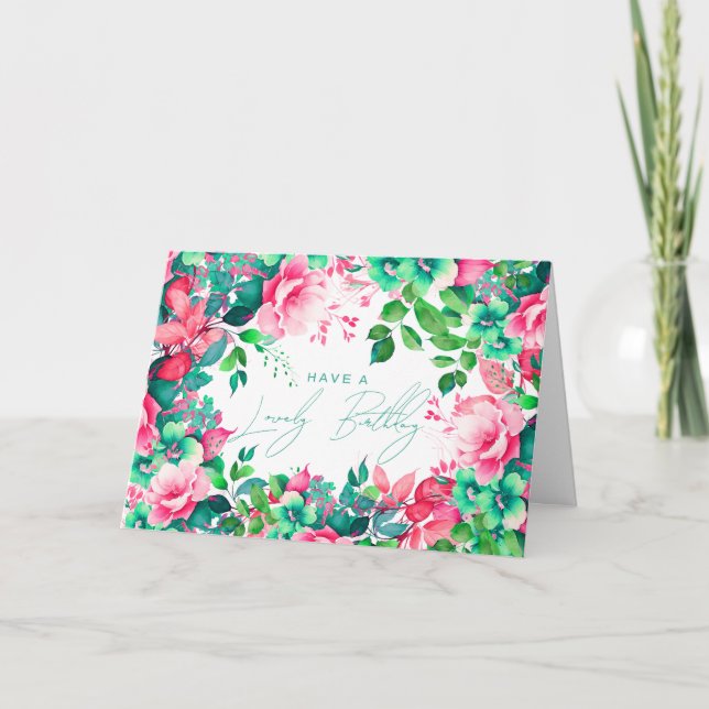 Cartão Feliz Aniversário Primavera de Verão Floral (Frente)