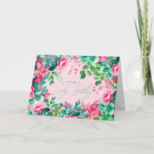 Cartão Feliz Aniversário Primavera de Verão Floral Blush