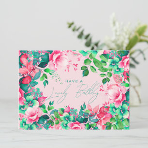 Cartão Feliz Aniversário Primavera de Verão Floral Blush