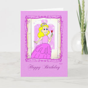 Cartão Feliz aniversario: Princesa cor-de-rosa