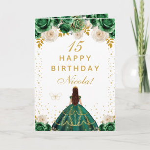 Cartão Feliz Aniversário Princesa Floral Verde