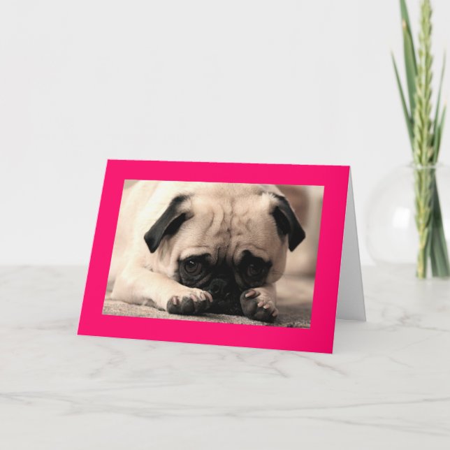Cartão Feliz Aniversário Pug Cachorro Cachorro Rosa (Frente)