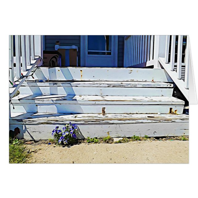 Cartão Feliz Aniversário Púrpura Flores Ficha de Escadas (Frente Horizontal)