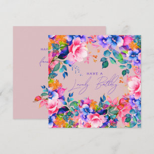 Cartão Feliz aniversário Rainbow Garden Floral Blush