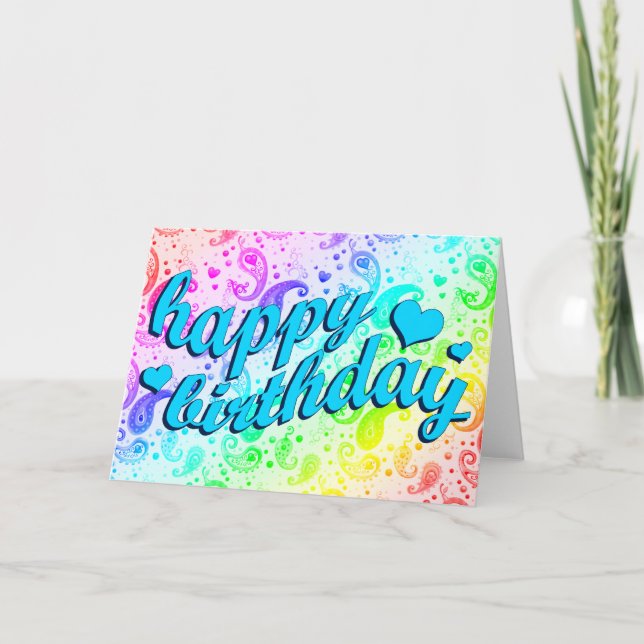 Cartão feliz aniversário: rainbow paisley : (Frente)