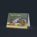 Cartão Feliz aniversario, rato bonito com mármore, arte,<br><div class="desc">Esta é minha pintura pastel original de um rato bonito que empurra um mármore brilhante.  As palavras são customizáveis.</div>