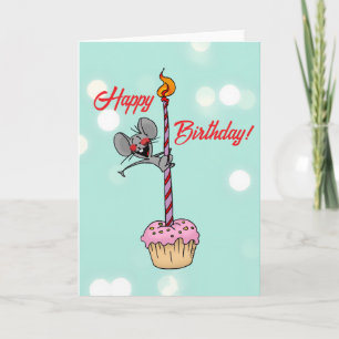 Cartão Feliz Aniversário Rato com Cupcake e Vela