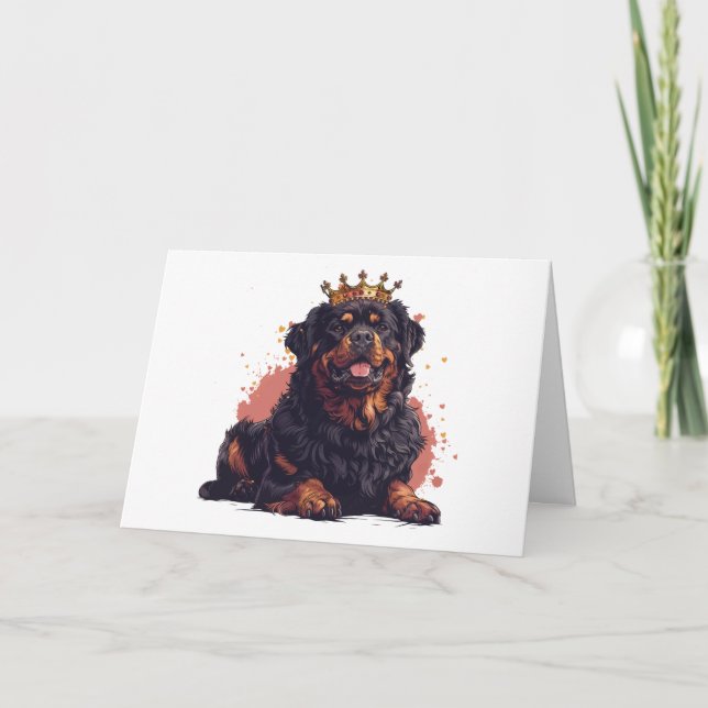 Cartão Feliz Aniversário Real Rottweiler Cachorro Rainha  (Frente)